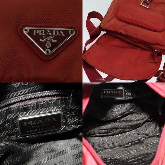 PRADA Shoulder Bag Nylon Red Silver - Picture 11 of 12